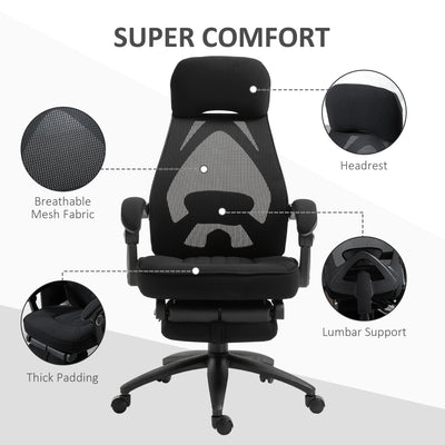 Vinsetto Office Chair with Footrest,High Back Swivel Desk Chair with Adjustable Height and Headrest for Home Office, Black 