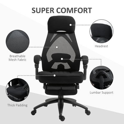 Vinsetto Office Chair with Footrest,High Back Swivel Desk Chair with Adjustable Height and Headrest for Home Office, Black 