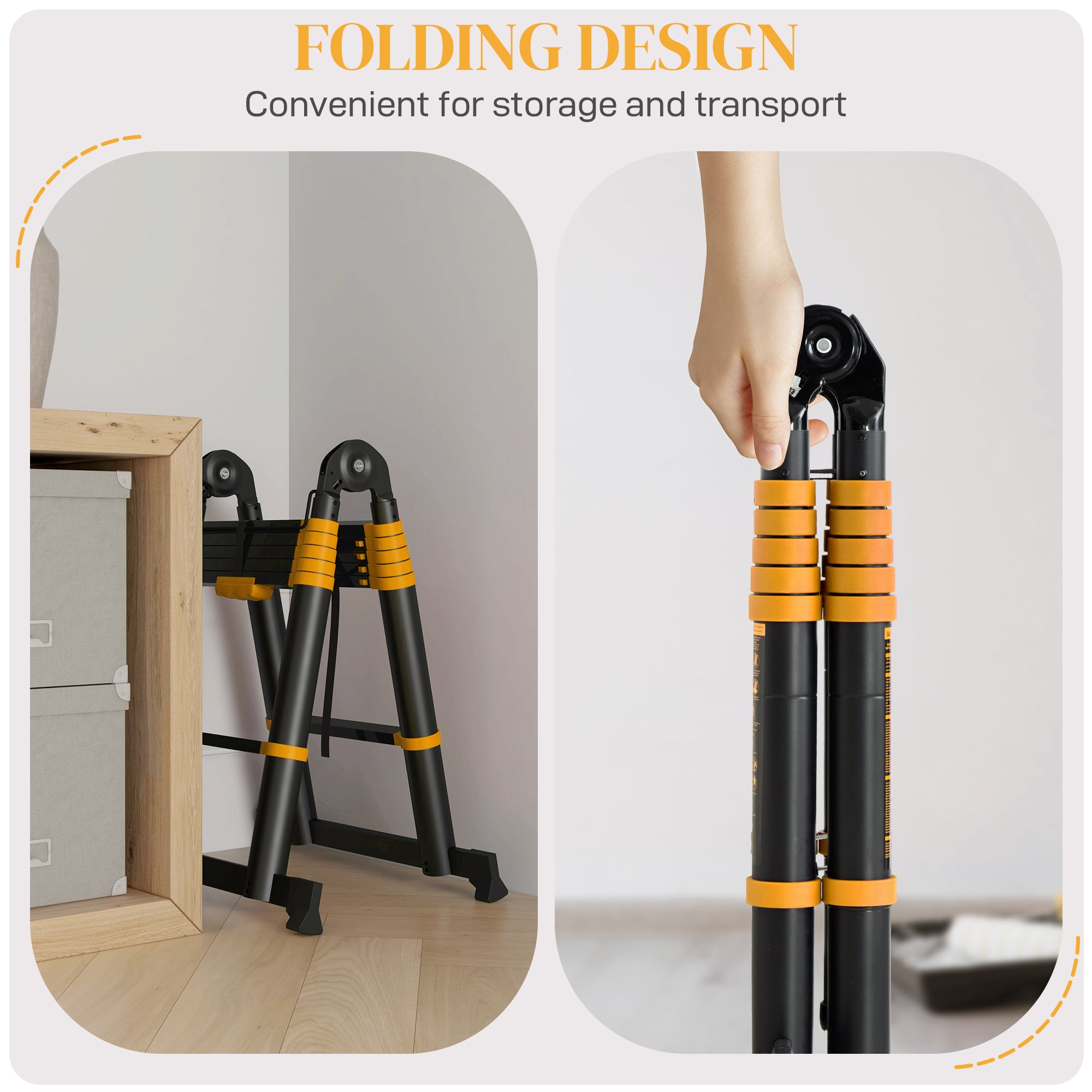 HOMCOM 3.8m Duo Aluminium Ladder w/ Tool Holder - Yellow 