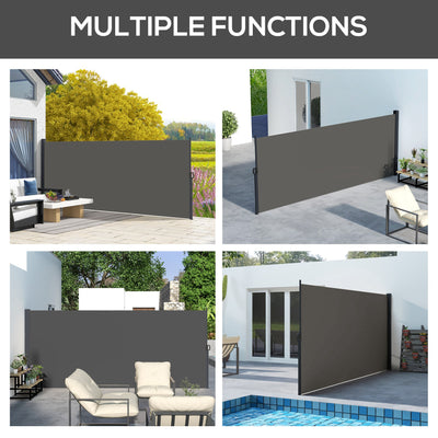 Outsunny Retractable Side Awning, Outdoor Privacy Screen for Garden, Hot Tub, Balcony, Terrace, Pool, 400 x 180cm, Dark Grey 