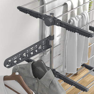HOMCOM Four-Shelf Collapsing Clothes Horse, With Side Arms and Wheels - Grey 