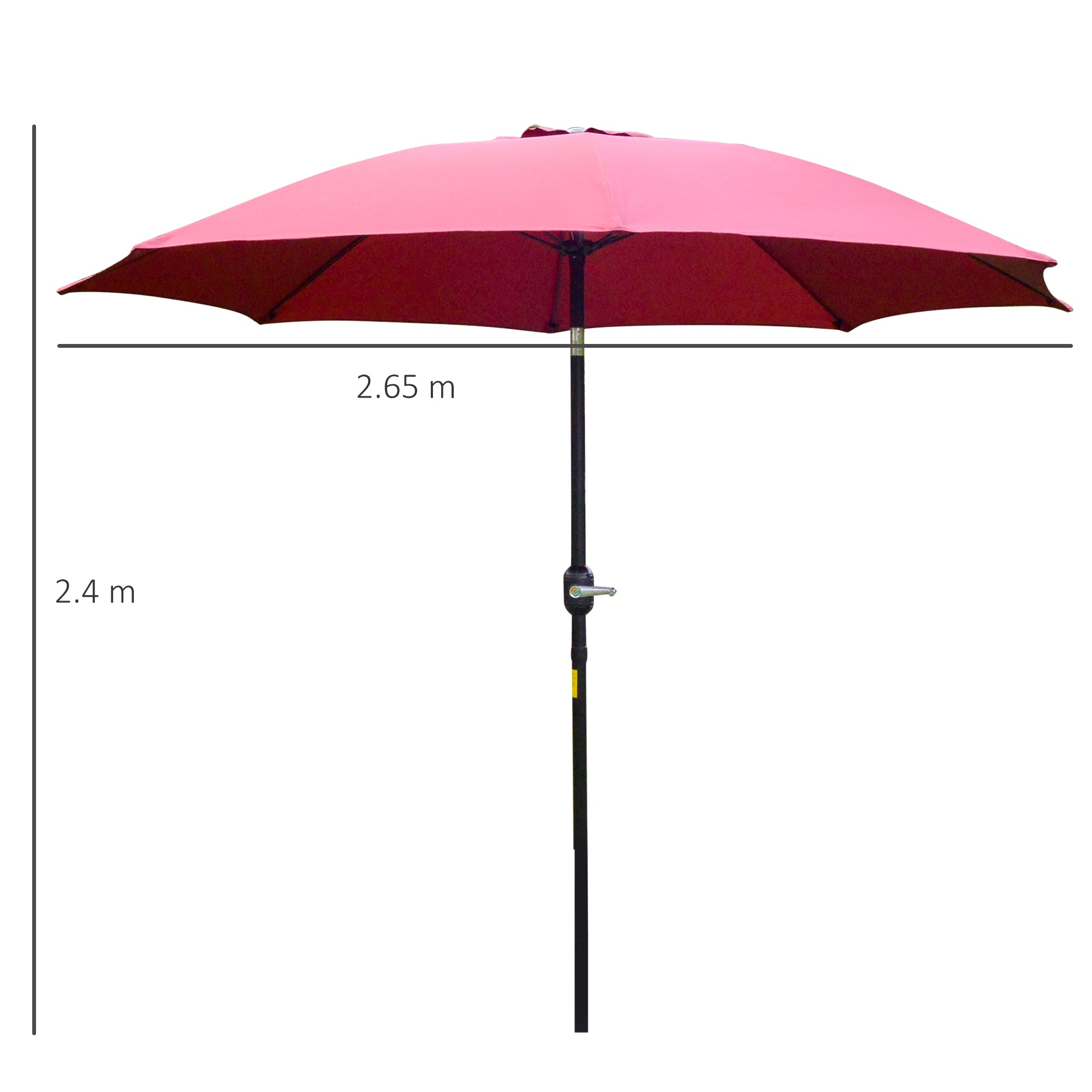 Outsunny 2.7M Garden Parasol Umbrella with Glass Fibre Ribs and Aluminium Frame, Tilting Sun Shade Shelter Canopy, Wine Red 