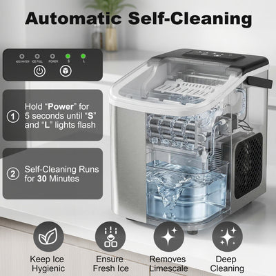 HOMCOM Ice Maker Machine Countertop, 9 Cubes Ready in 7 Mins, 12 KG in 24Hrs, 2 Sizes of Bullet, Self-Cleaning Ice Machine with Portable Handle, Scoop and Basket for Home Kitchen Office RV 