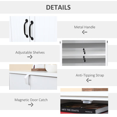 HOMCOM Accent Floor Storage Cabinet Kitchen Cupboard with Adjustable Shelves and 2 Lower Doors, White 