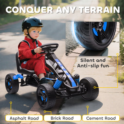 AIYAPLAY Pedal Go Kart for Kids Aged 3-6 Years, with Freewheel System, Brake, EVA Anti-Slip Wheels, Blue 