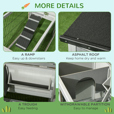 PawHut Wooden Rabbit Hutch with Outdoor Run Grey 