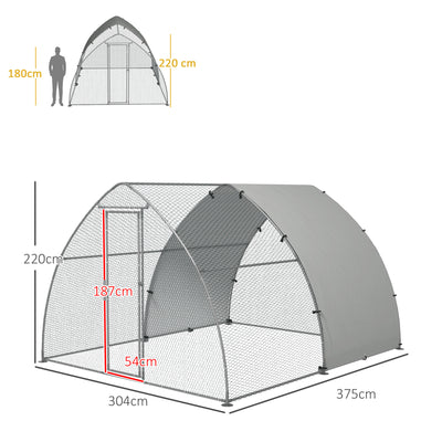 PawHut Galvanised Outdoor Chicken Coop, with Cover, for 8-12 Chickens, Hens, Ducks, Rabbits, 3 x 3.8 x 2.2m - Silver Tone 