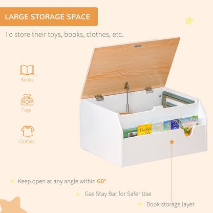 HOMCOM Wooden Kids Toy Box Children Storage Chest Organiser Book Slot Safety Hinge Playroom Furniture White 