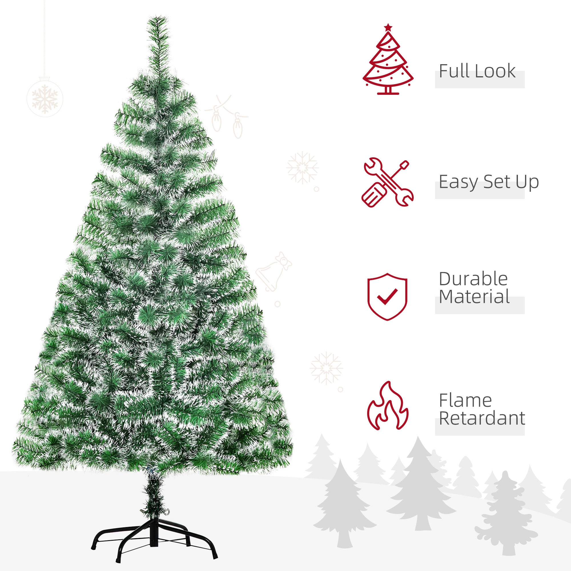HOMCOM 5FT Indoor Christmas Tree Artificial Decoration Xmas Gift with Metal Stand Branch Tips 
