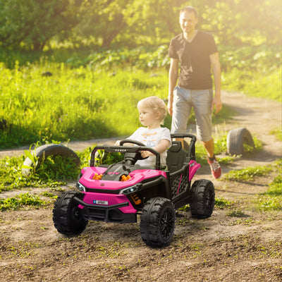 AIYAPLAY 12V Battery Powered Ride on Truck w/ Remote, Four Suspension Wheels, Horn, Lights, Music, USB, for Ages 3-5 Years, Pink 