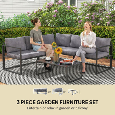 Outsunny Three-Piece L Shaped Garden Furniture Set with Cushions - Grey 