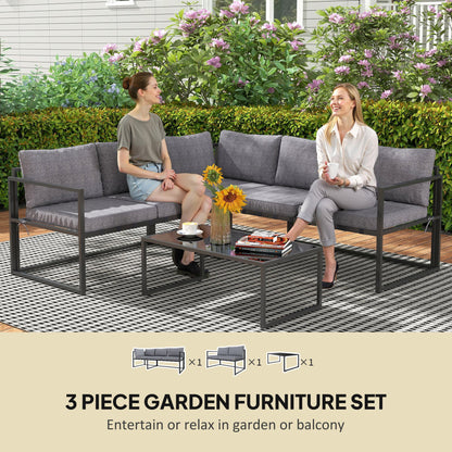 Outsunny Three-Piece L Shaped Garden Furniture Set with Cushions - Grey 