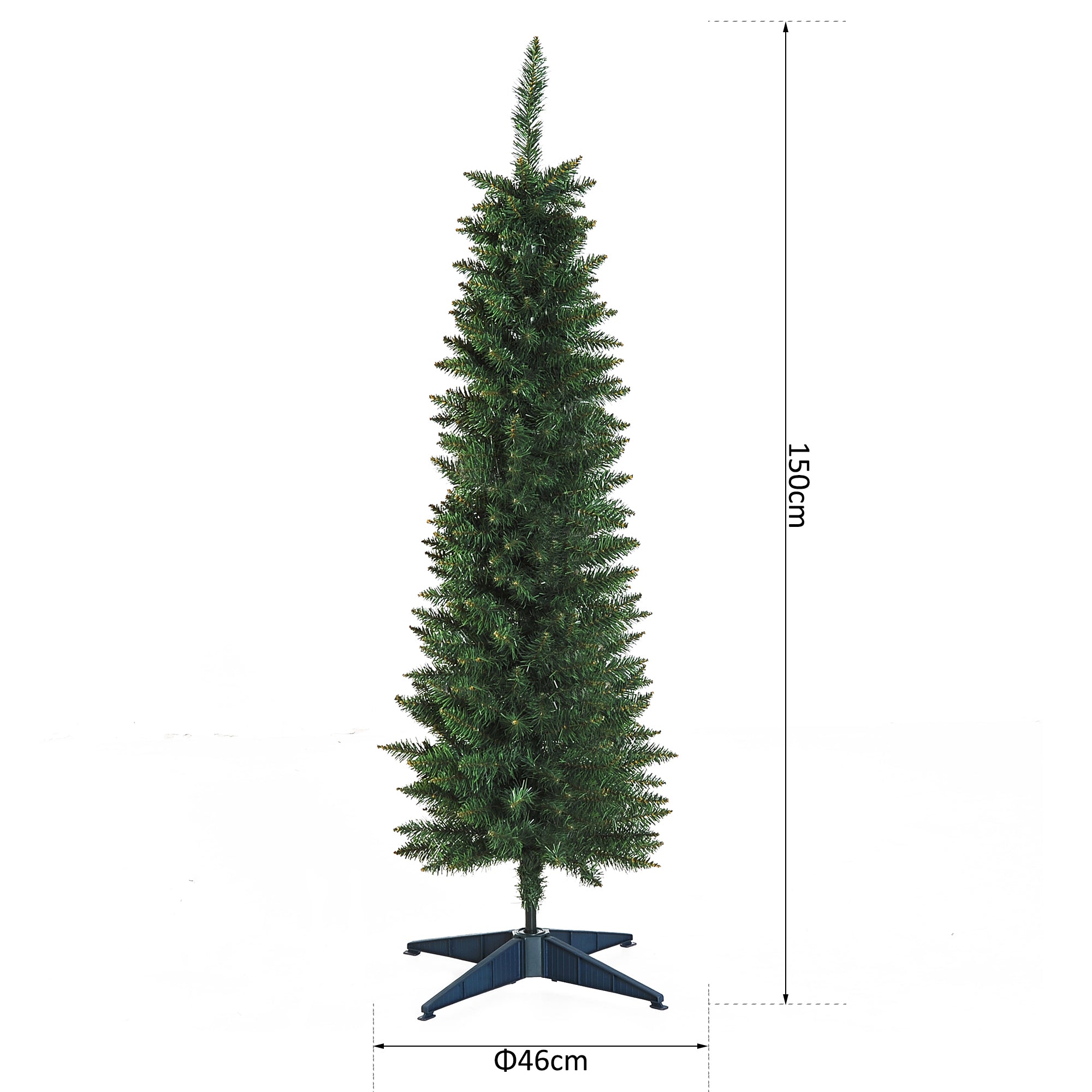 HOMCOM 5ft Unlit Artificial Christmas Tree, Pencil Slim Xmas Tree with Solid Stand and Realistic Branches, Green 