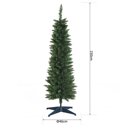 HOMCOM 5ft Unlit Artificial Christmas Tree, Pencil Slim Xmas Tree with Solid Stand and Realistic Branches, Green 