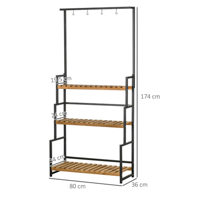 Outsunny 3 Tiered Plant Stand with Hanging Hooks, Flower Rack Shelf for Indoor Outdoor Porch Balcony Living Room Bedroom 