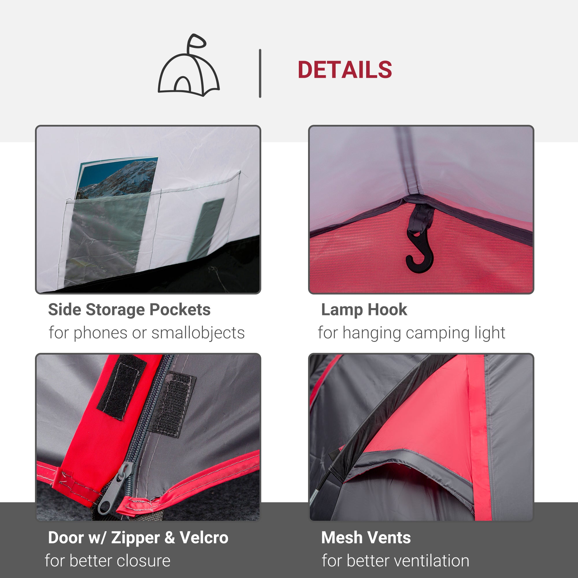 Outsunny 2-3 Person Tunnel Tent with Sewn-in Groundsheet, Air Vents, Rainfly, 2000mm Water Column, Camping Tent with 1 Bedroom, Inbuilt Porch, Living Area for Camping, Hiking, Grey 