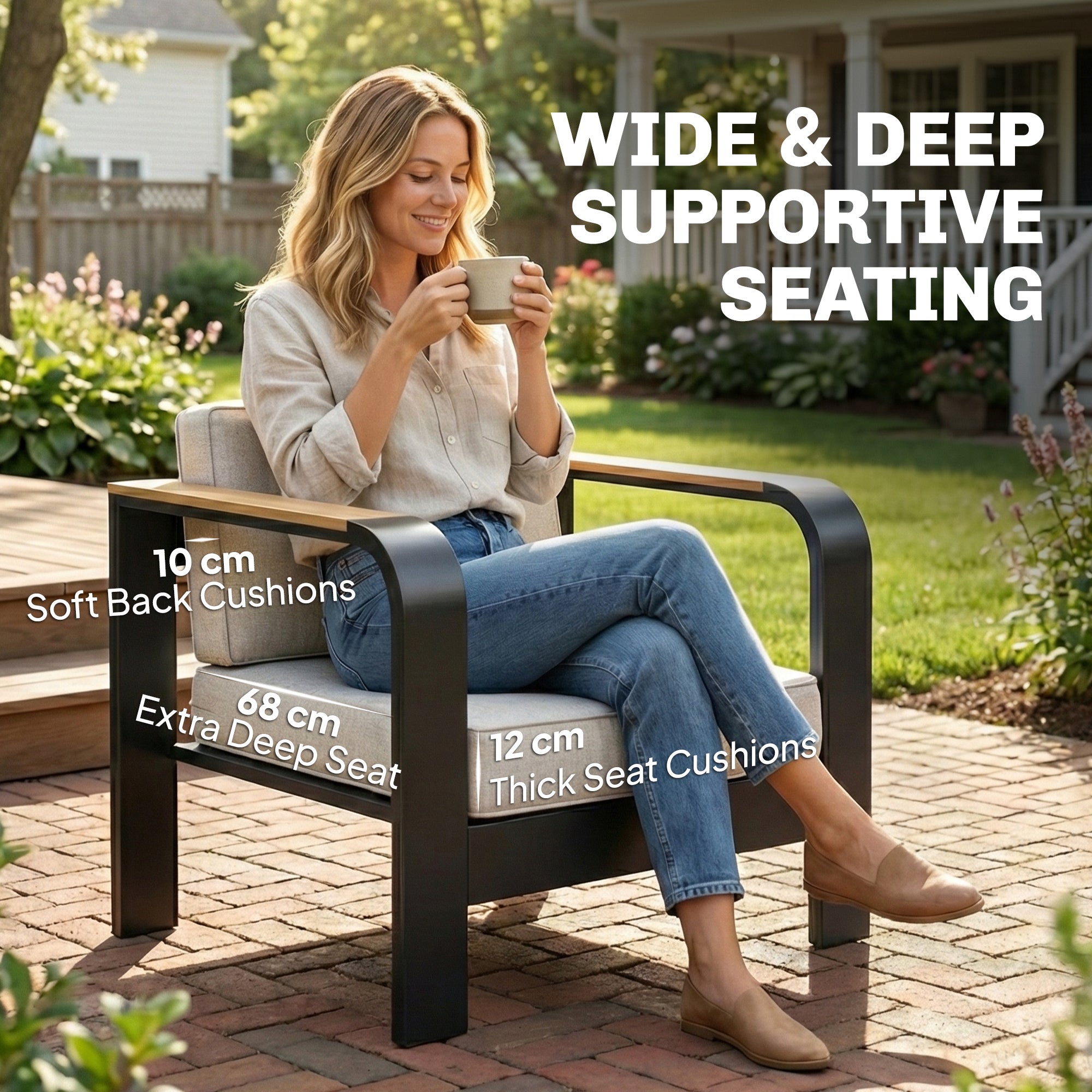 Outsunny 4 Seater Aluminium Garden Furniture Set, Olefin Cushions, Garden Sofa Set with Loveseat, Armchairs, Table, Beige 