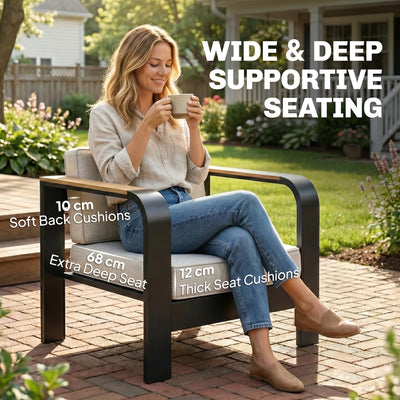 Outsunny 4 Seater Aluminium Garden Furniture Set, Olefin Cushions, Garden Sofa Set with Loveseat, Armchairs, Table, Beige 