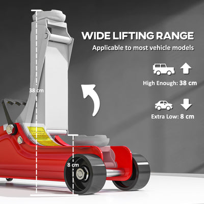 HOMCOM Low Profile Jack, Hydraulic Racing Floor Jack, 8-38cm Lifting Range, 2.5 Ton Capacity, Red 