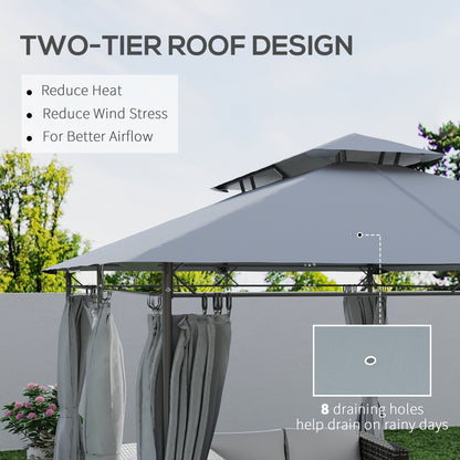 Outsunny 3 x 4m Metal Frame, Two-Tier Roof Gazebo - Dark Grey 