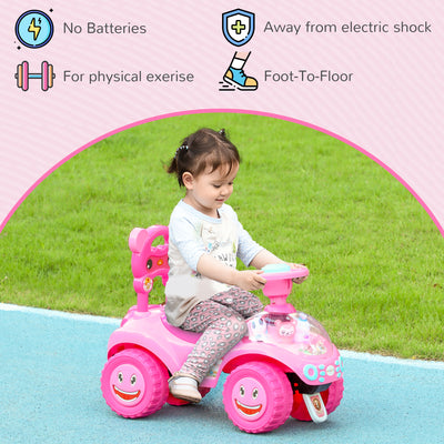 AIYAPLAY Foot to Floor oddler Ride on Toy w/ Music, Light, Horn, Under Seat Storage, Anti-Over-Backwards Device, Pink 