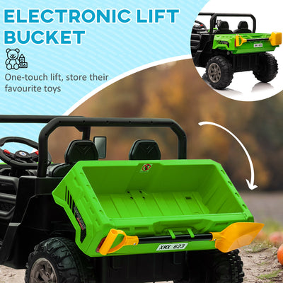 HOMCOM 12V 2 Seater Kids Electric Ride-On Car with Electric Bucket, Remote Control - Green 