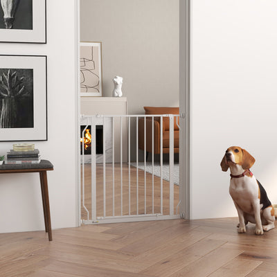 PawHut Extra Wide Dog Safety Gate, with Door Pressure, for Doorways, Hallways, Staircases - White 