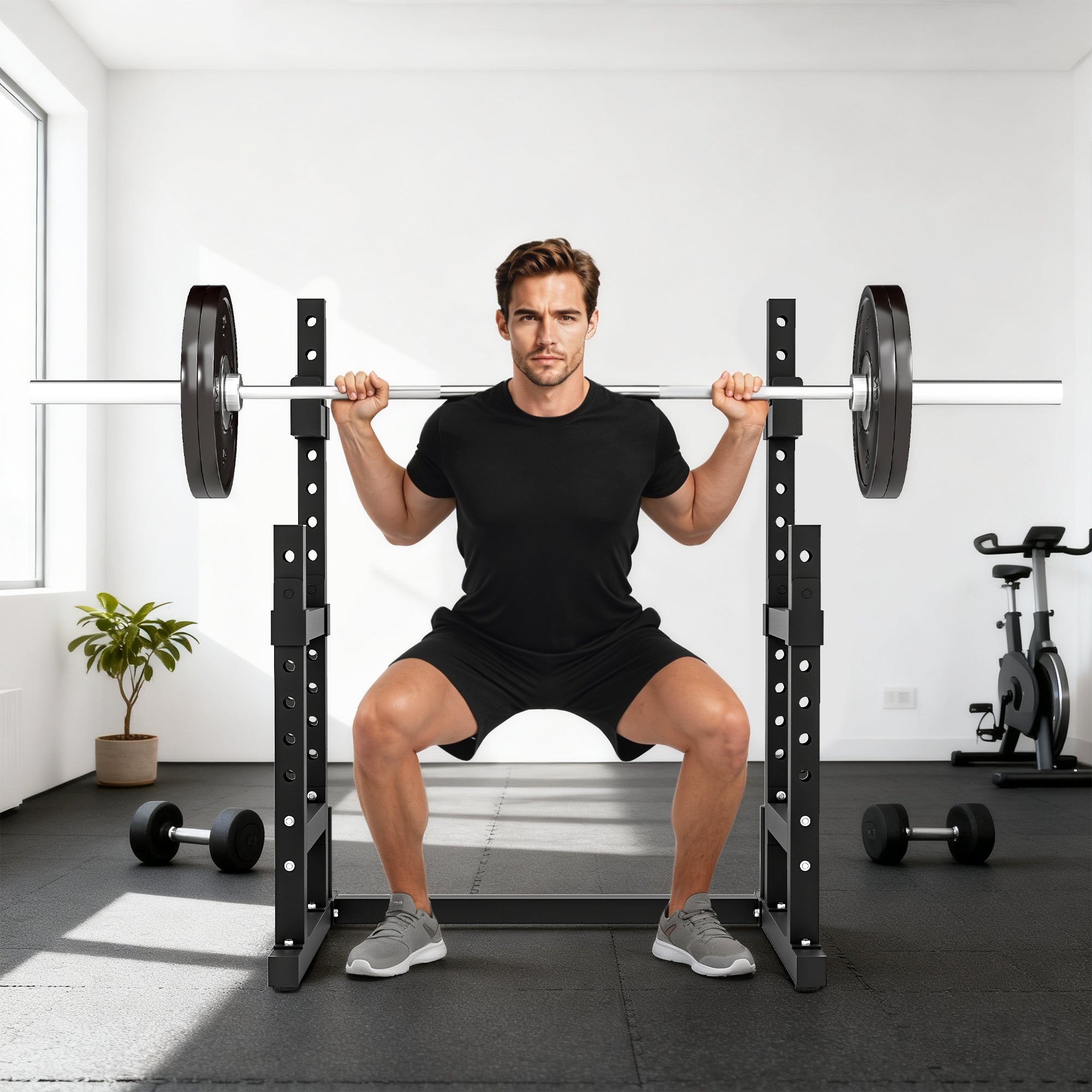SPORTNOW Adjustable Squat Rack with Plate Holders, 300 kg Load 