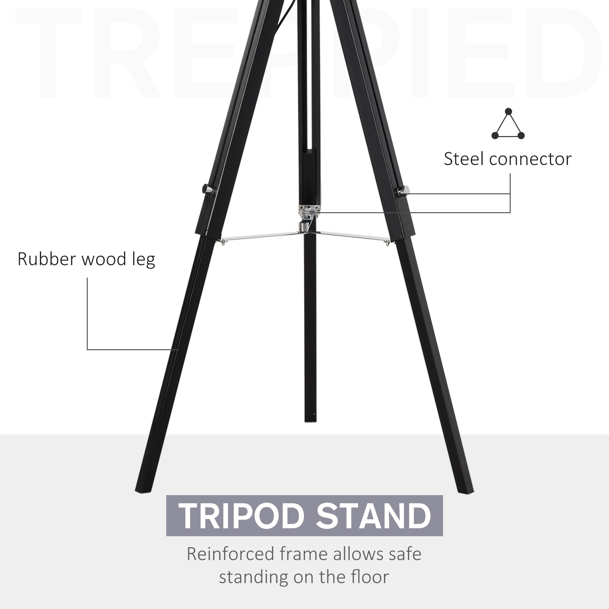 HOMCOM Modern Tripod Floor Lamps for Living Room with Fabric Lampshade, Standing Lamp for Bedroom Bulb not Included, Grey and Black 
