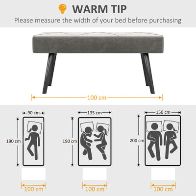 HOMCOM End of Bed Bench with X-Shape Design and Steel Legs, Upholstered Hallway Bench for Bedroom, Grey 