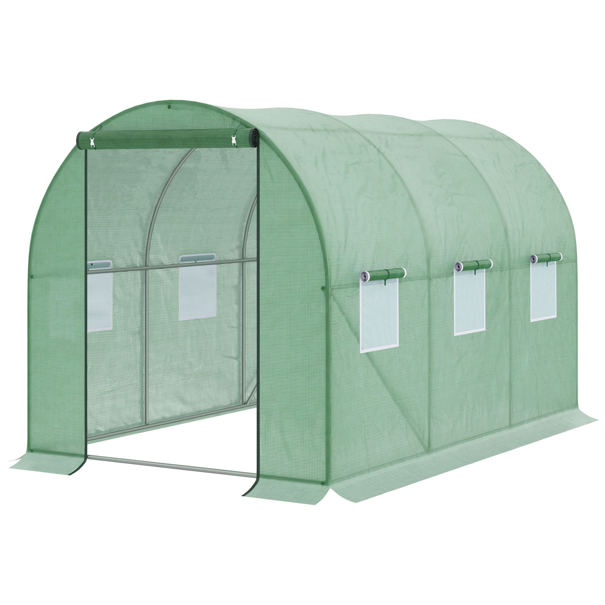 Outsunny Walk-in Polytunnel Greenhouse, Outdoor Garden Tunnel Greenhouse Tent with Zipped Roll-Up Door and 6 Mesh Windows, 3 x 2M 