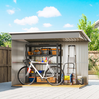 Outsunny 8.5 x 6ft Storage Shed Galvanised Steel Garden Shed, Metal Shed with Foundation Kit, Window, Lockable Wide Doors and Air Vents for Outdoor Patio, Light Grey 