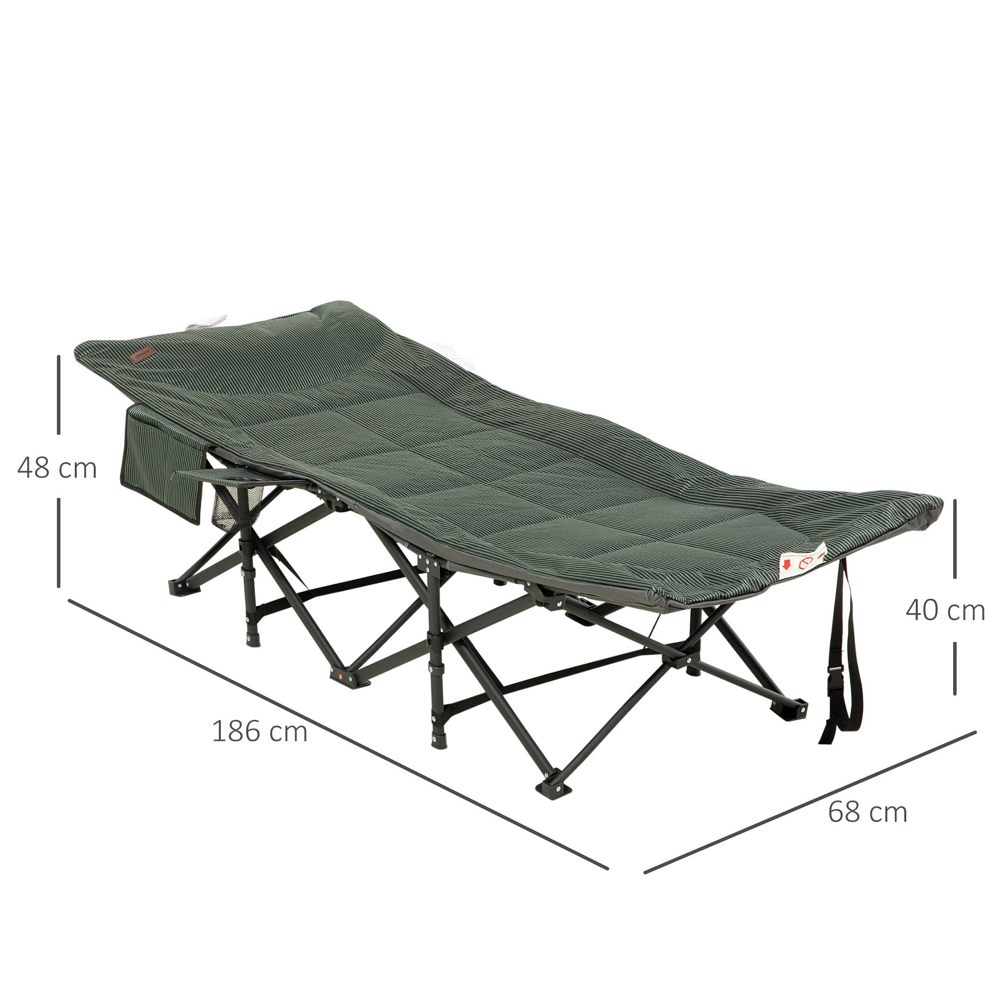 Outsunny Foldable Sun Lounger, Padded Patio Camping Bed with Carry Bag, Magazine Bag and Cup Holder for Outdoor, Garden, Porch, Grey 