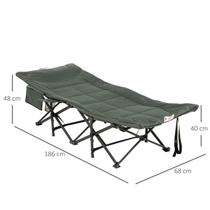 Outsunny Foldable Sun Lounger, Padded Patio Camping Bed with Carry Bag, Magazine Bag and Cup Holder for Outdoor, Garden, Porch, Grey 