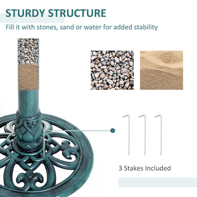 Outsunny Garden Bird Bath Outdoor Decrative Garden Feeder Stand with Scallop-like Pattern, Time-Worn Finish, 50cm, Green 