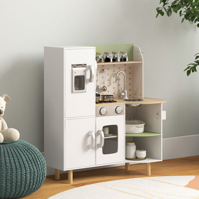 AIYAPLAY Toy Kitchen, Kids Play Kitchen, Role Playing Game with Phone, Ice Maker, Stove, Utensils, for 3-6 Years, White 
