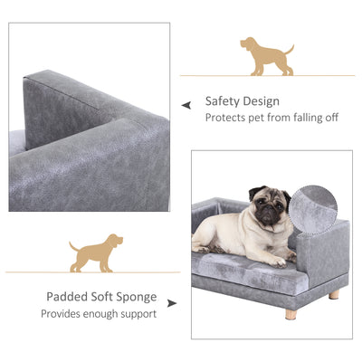 PawHut Dog Sofa Bed for Small-Sized Dogs, Elevated Pet Chair with PU Cover, Soft Cushion, Cat Couch Lounger with Anti-slip Legs - Grey 