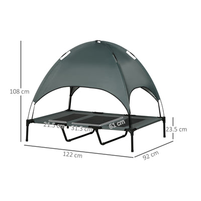 PawHut Raised Dog Bed Waterproof Elevated Pet Cot with Breathable Mesh UV Protection Canopy Grey, for XL Dogs, 122 x 92 x 108cm 