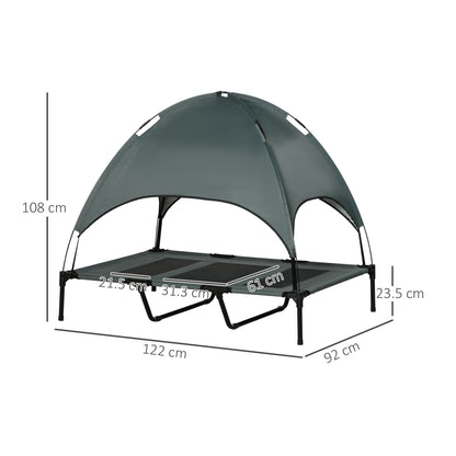 PawHut Raised Dog Bed Waterproof Elevated Pet Cot with Breathable Mesh UV Protection Canopy Grey, for XL Dogs, 122 x 92 x 108cm