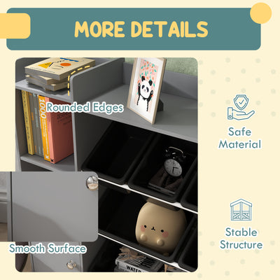 AIYAPLAY Toy Storage Unit with 8 Removable Bins, Storage Shelves, Cabinet, Grey 