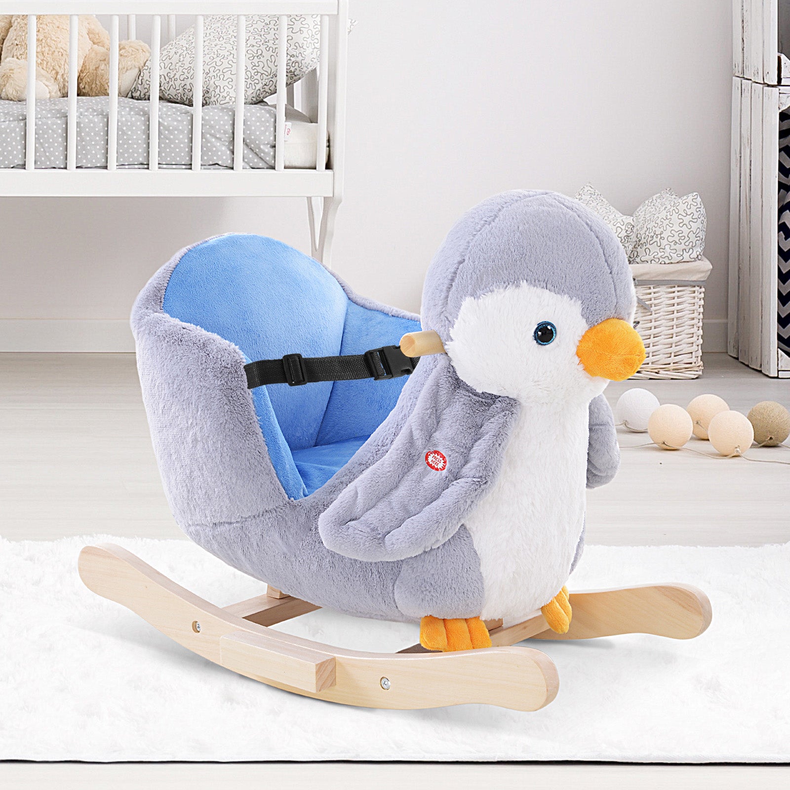 HOMCOM Children Kids Animal Rocking Horse Penguin Plush Musical Button 32 Songs Kid Rocker for 18+ Months 