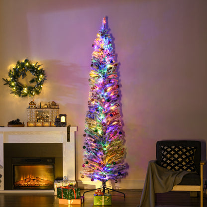 HOMCOM 7.5' Artificial Prelit Christmas Trees Holiday D\'c3\'a9cor with Colourful LED Lights, Flocked Tips, Berry, Pine Cone