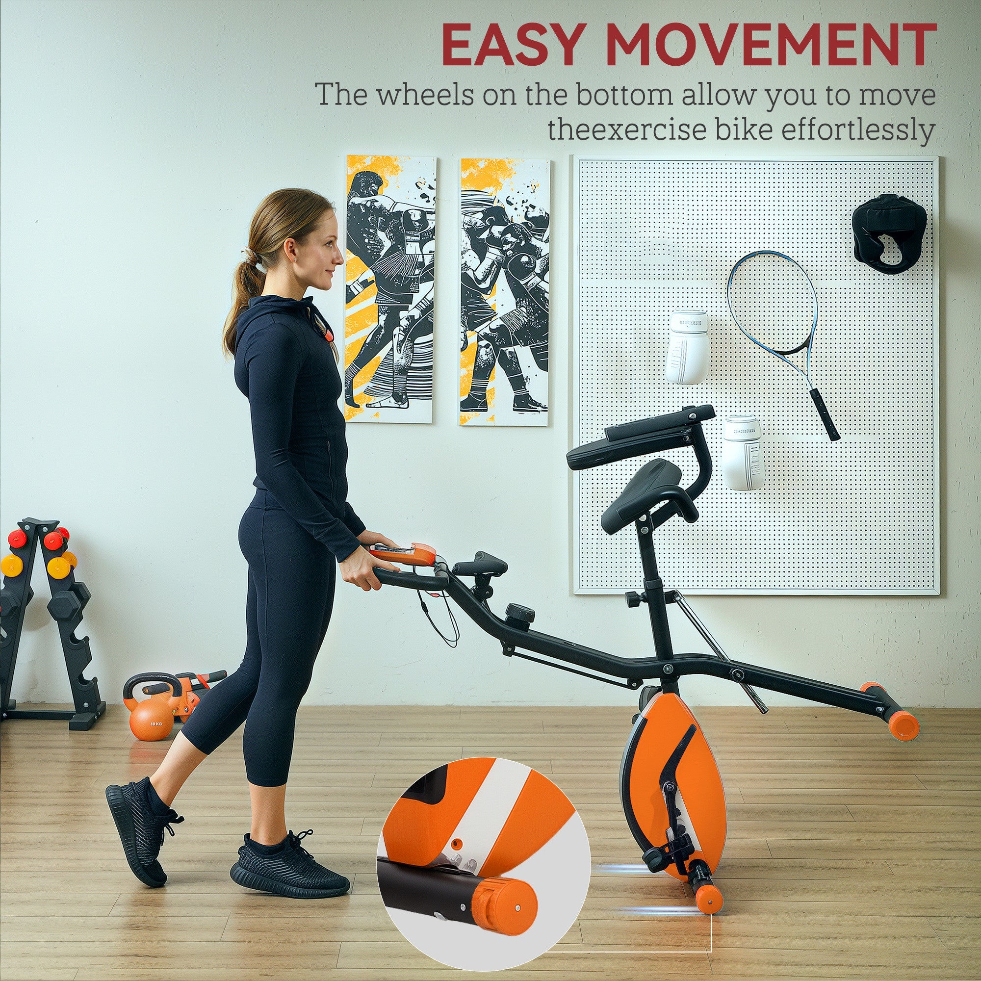 SPORTNOW 5-In-1 Folding Exercise Bike with Arm Workout Bands, Quiet 8-Level Magnetic Resistance Foldable Exercise Bike with LCD, Tablet Holder, Hand Pulse Sensor for Home Use Indoor Cycling, Orange 