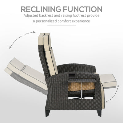 Outsunny Outdoor Recliner Chair with Adjustable Backrest and Footrest, Cushion, Side Tray, Khaki 