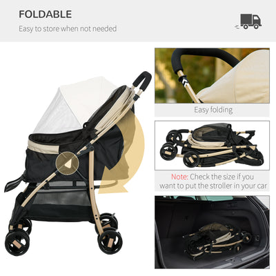 PawHut Pet Stroller for Small and Miniature Dogs, with Rain Cover - Khaki 