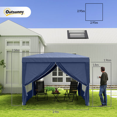 Outsunny 3 x 3(m) Pop Up Gazebo, Water and UV Resistant Party Tent Camping Canopy Marquee with Carry Bag, Blue 