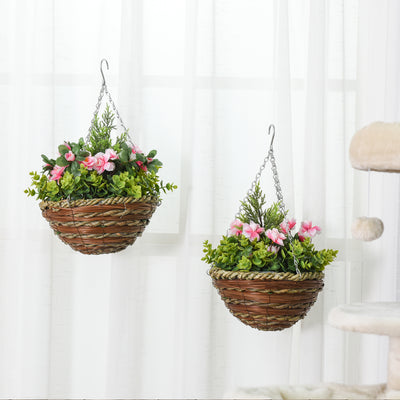 Outsunny Set of Two Hanging Lisianthus Flower Pots - Pink/Green 