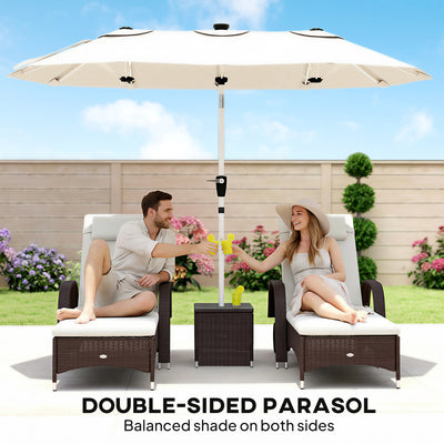 Outsunny 3 m Double-Sided Garden Parasol with LED Solar Lights, Outdoor Extra Large Sun Umbrella with Crank Handle, Cream White 