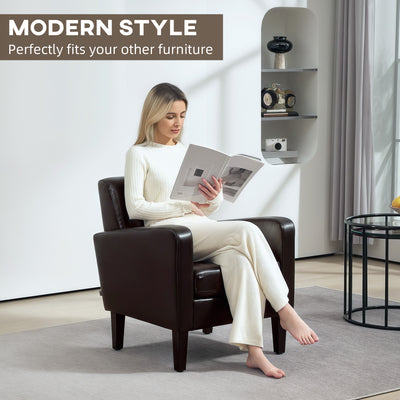 HOMCOM Faux Leather Simple Armchair - Brown 