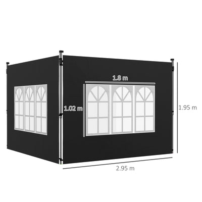 Outsunny Gazebo Side Panels, Sides Replacement with Window for 3x3(m) or 3x4m Pop Up Gazebo, 2 Pack, Black 